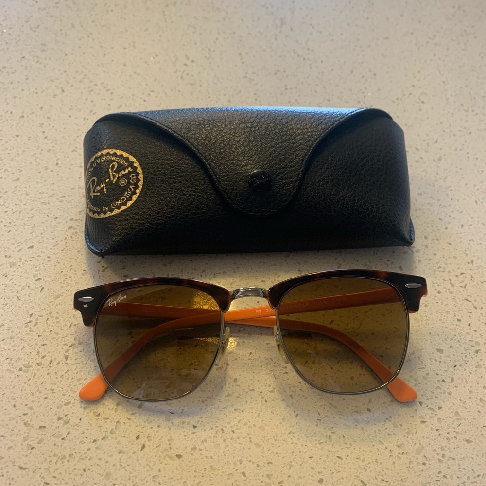 Ray-Ban Clubmaster Sunglasses Brown Tortoise with Orange Temples